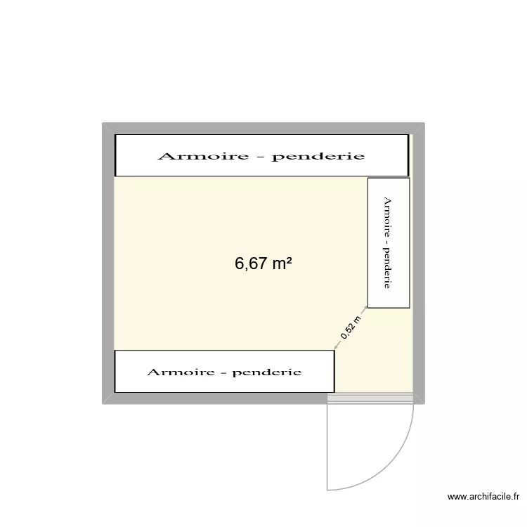 dressing chambre. Plan de 1  et 7 m²