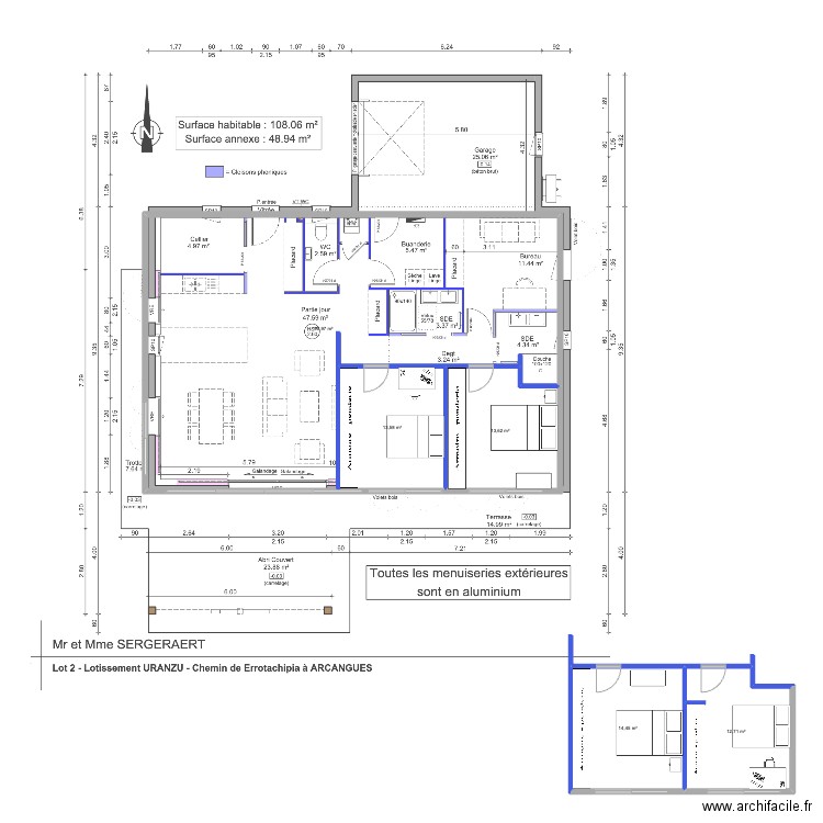 agrandissement . Plan de 5 pièces et 145 m2