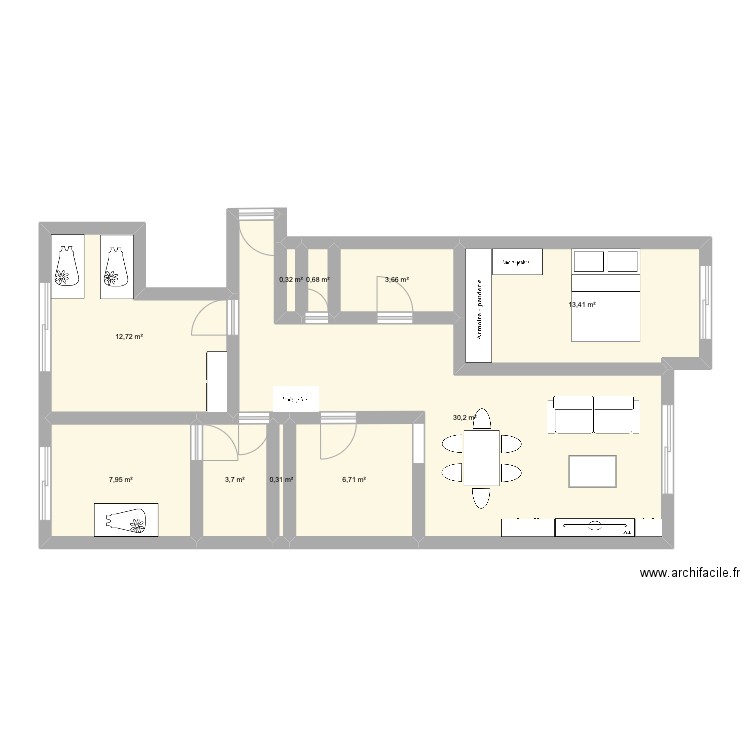 Plan final appart. Plan de 10 pièces et 80 m2