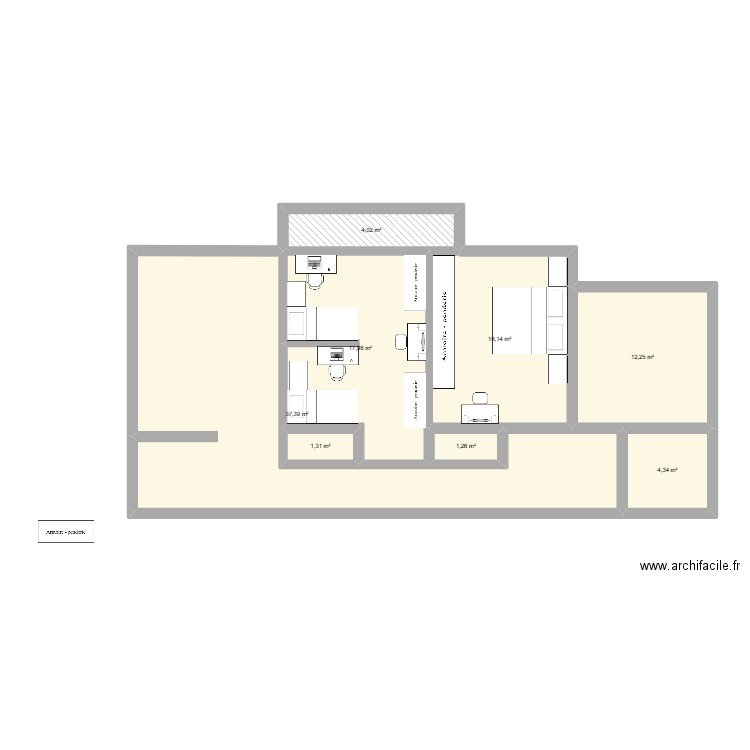 ariana. Plan de 8 pièces et 95 m2