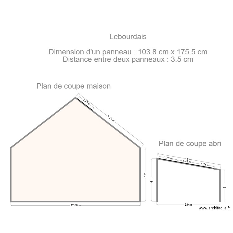 Lebourdais plan de coupe. Plan de 1 pièce et 87 m2