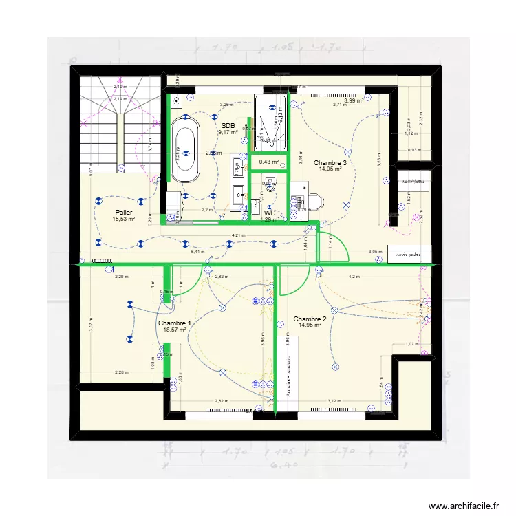 Etage 1 - Projet ELECTRIQUE. Plan de 9  et 84 m²