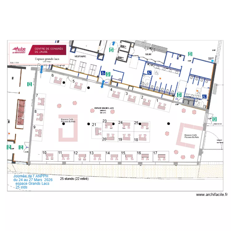 Journée de l\' ANPPH du 24 au 27 Mars 2026 espace Grands Lacs 25 stands modifié. Plan de Journée de l\' ANPPH du 24 au 27 Mars 2026 espace Grands Lacs 25 stands modifié. Plan de