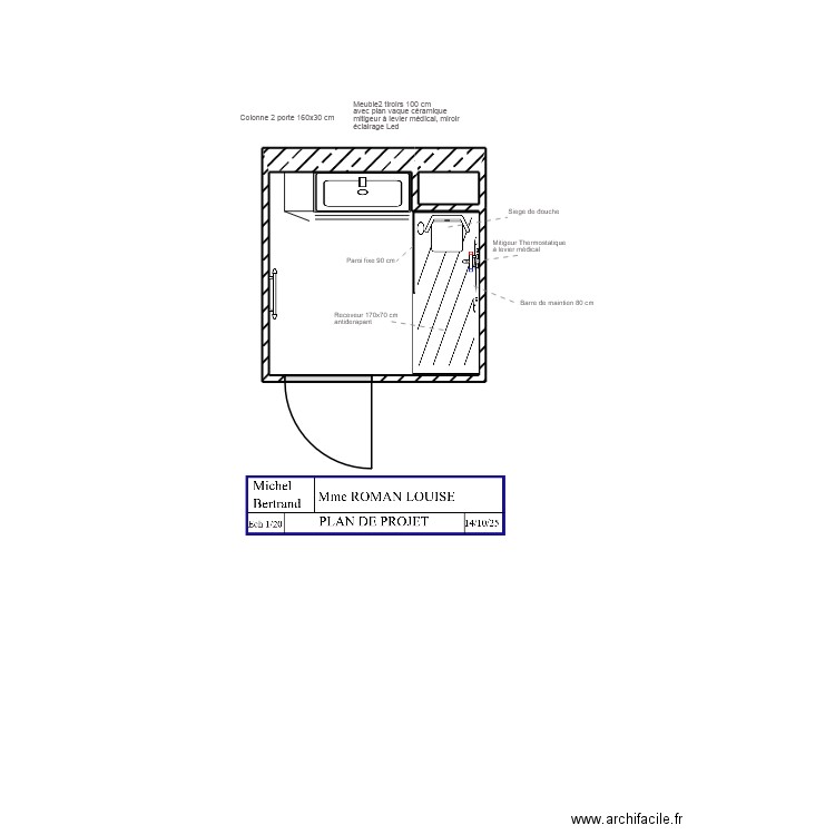 ROMAN SDB Projet. Plan de 2 pièces et 5 m2