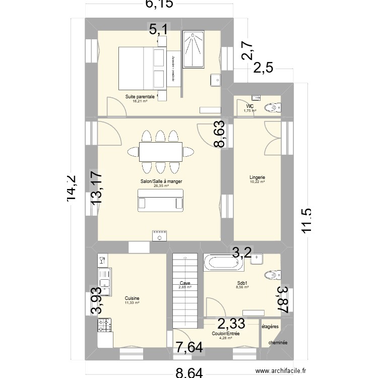 Halte St Paul. Plan de 10 pièces et 84 m2