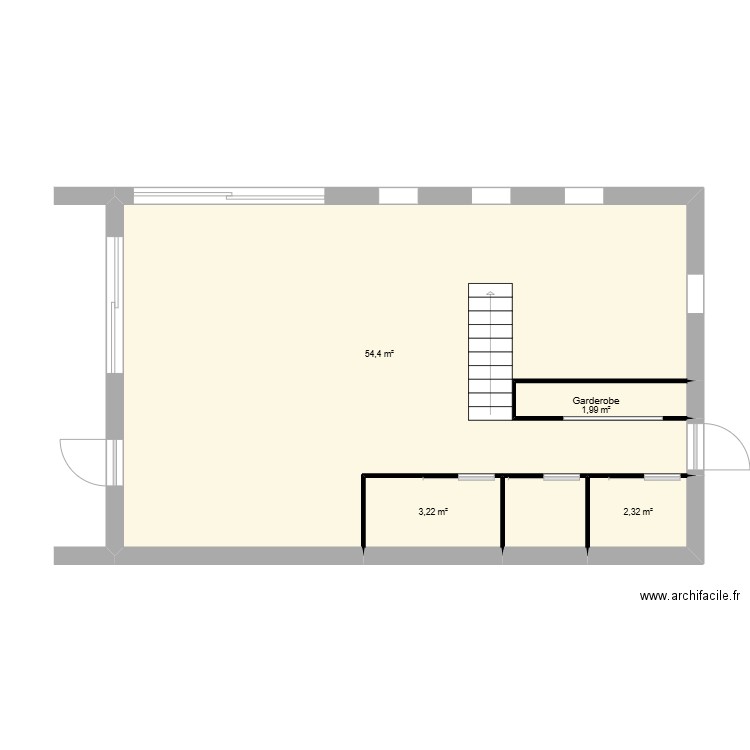 Nouveau rez avec aménagements_avec nouvelle longueur_ouvert. Plan de 5 pièces et 64 m2