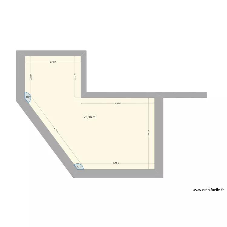 Rez de chauss&eacute;e. Plan de 2 pièces et 46 m²