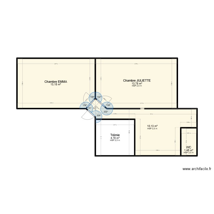 GODEFROY. Plan de 5 pièces et 43 m2