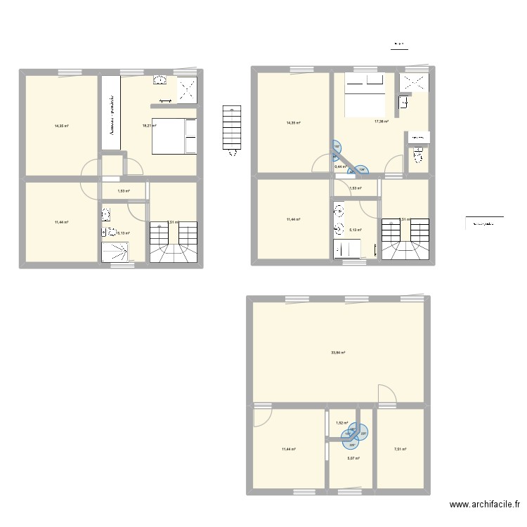 1er étage petite sdb. Plan de 18 pièces et 175 m2