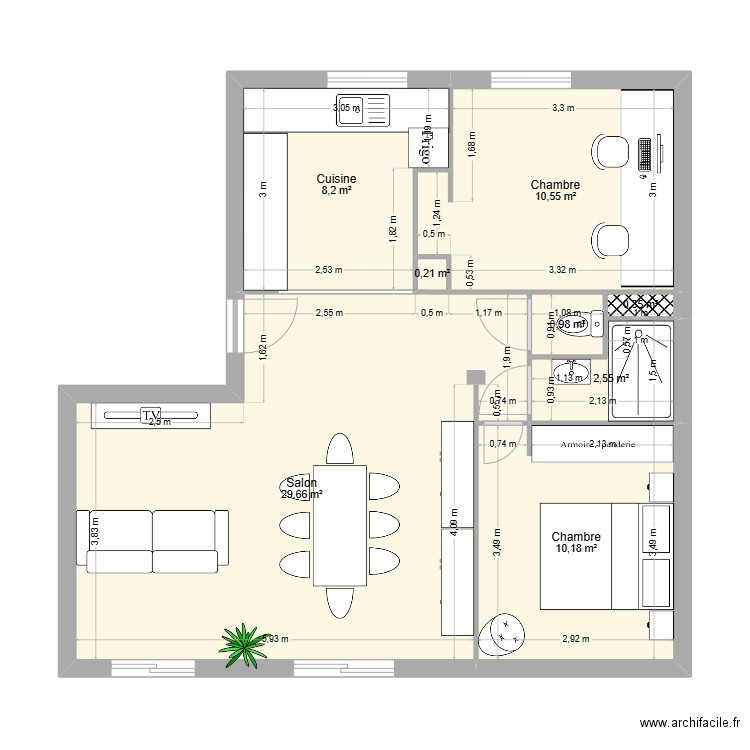maintemplate2. Plan de 8 pièces et 63 m2