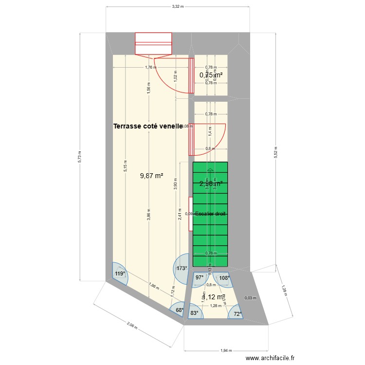 TERRASSE VENELLE. Plan de 4 pièces et 15 m2