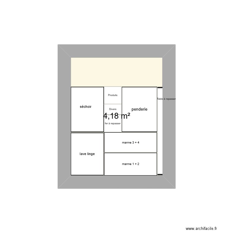 Buanderie. Plan de 1 pièce et 4 m2