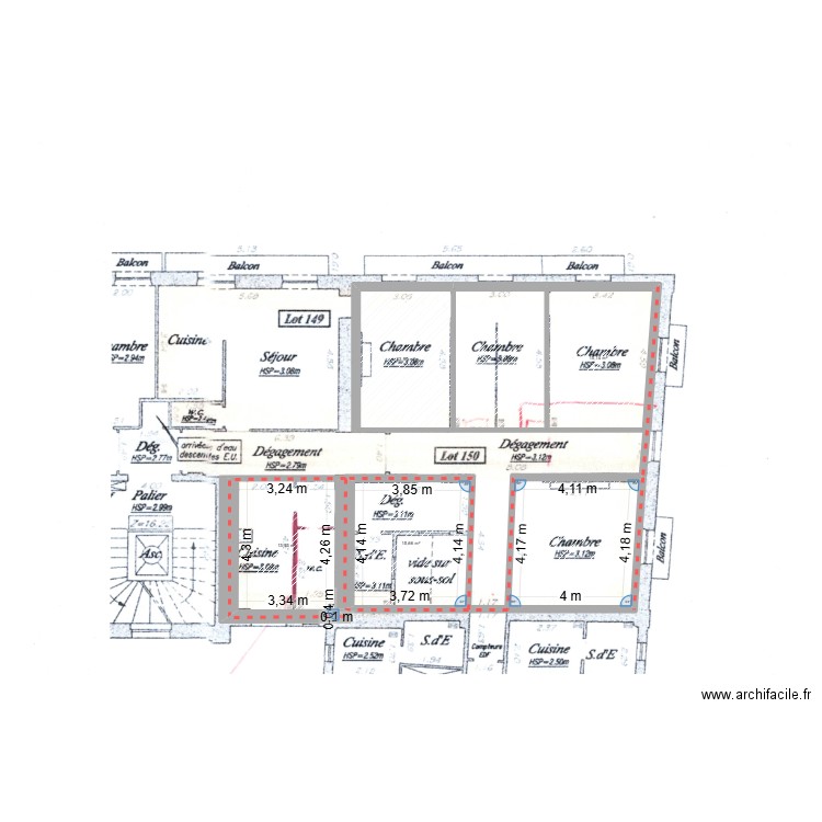 Appartement Deauville3. Plan de 6 pièces et 89 m2