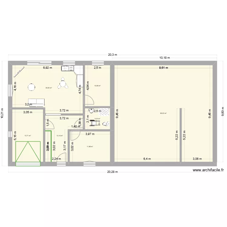 maison double. Plan de 7  et 176 m²