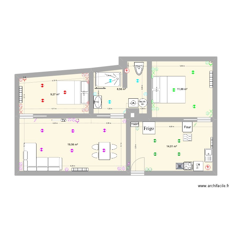 Appartement Emilie. Plan de 5 pièces et 63 m2
