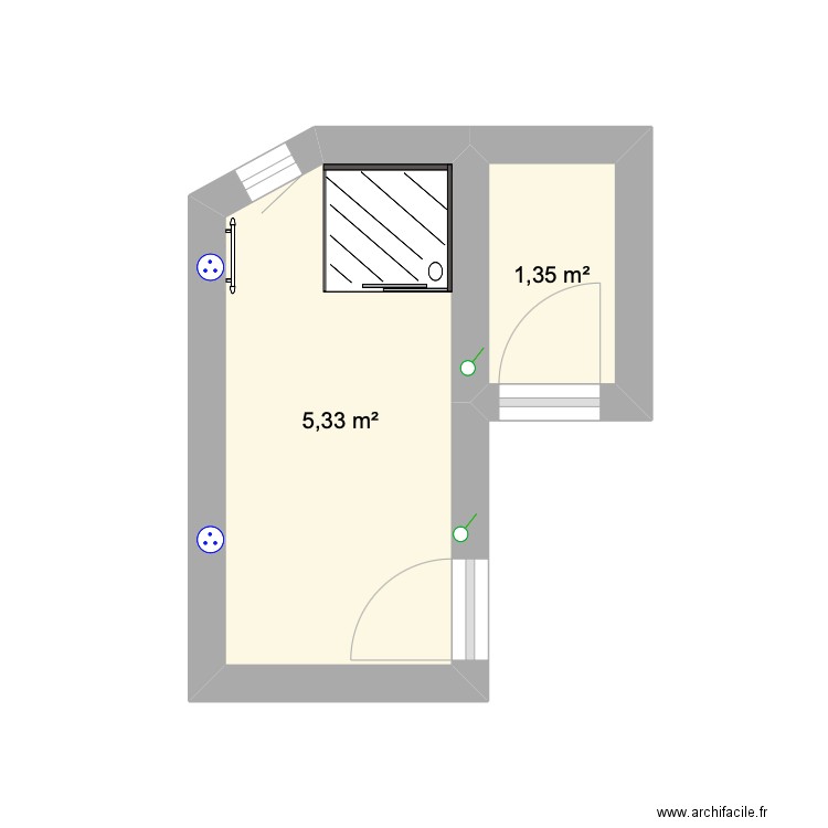Guy après travaux. Plan de 2 pièces et 7 m2