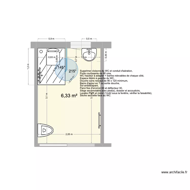 Michel apr&egrave;s. Plan de 1  et 6 m²
