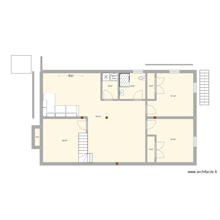 2 chambres. Plan de 9 pièces et 103 m2