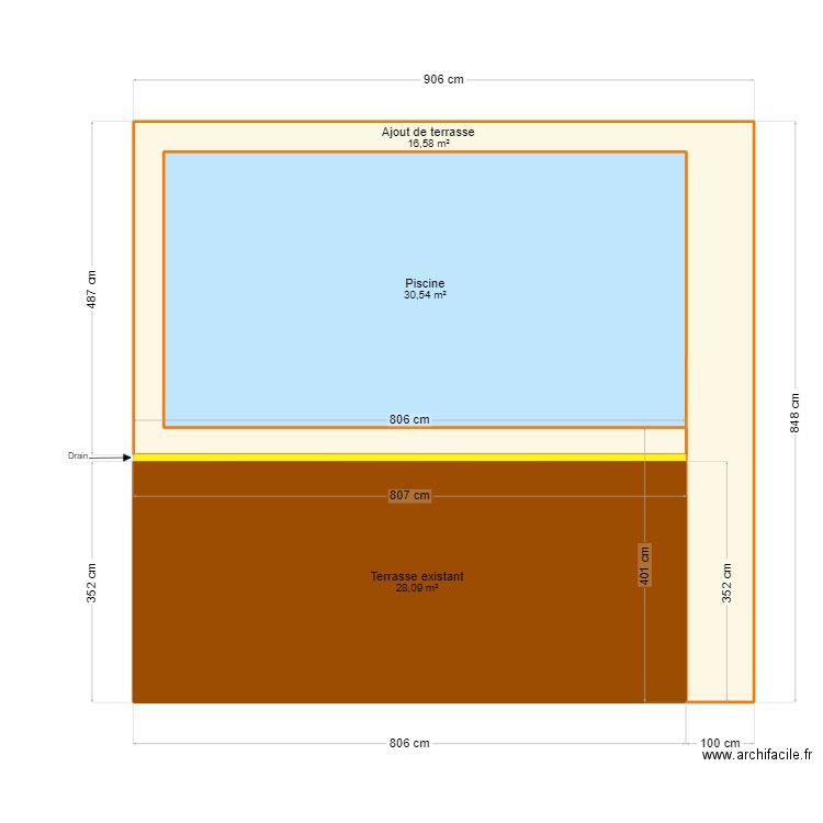 Aménagement de piscine. Plan de 3 pièces et 75 m2