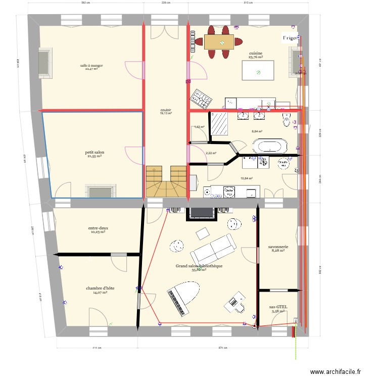 maison magnan'fique rdc base. Plan de 13 pièces et 182 m2