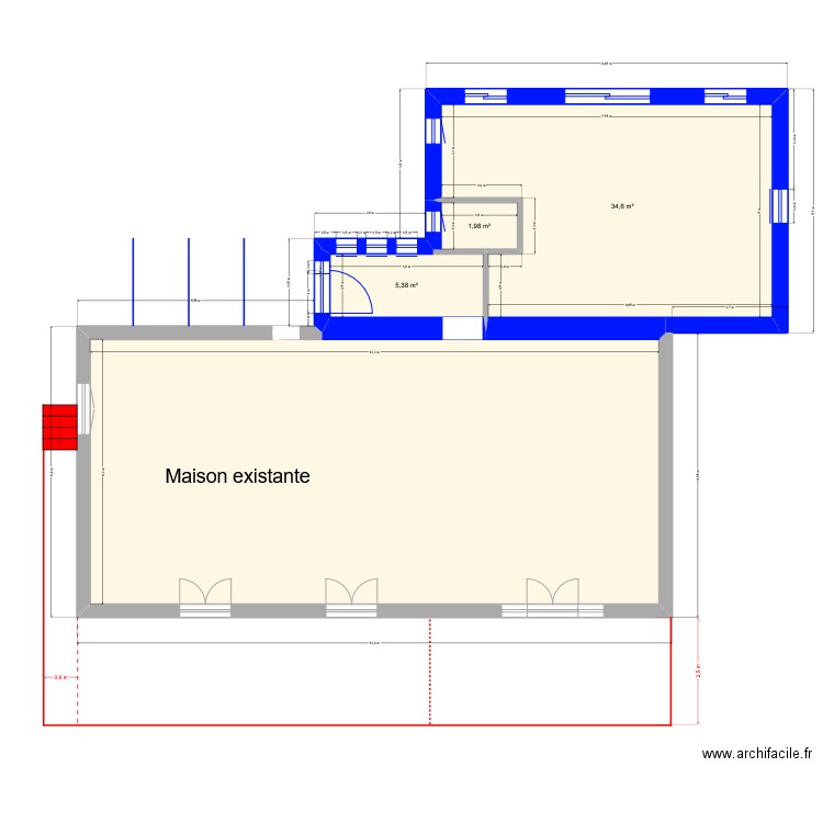 Extension + extérieur - sans escalier + Fenètres - avec murs intérieurs- V7. Plan de 4 pièces et 124 m2