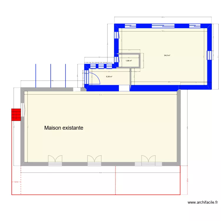 Extension + extérieur - sans escalier + Fenètres - avec murs intérieurs- V7. Plan de Extension + extérieur - sans escalier + Fenètres - avec murs intérieurs- V7. Plan de