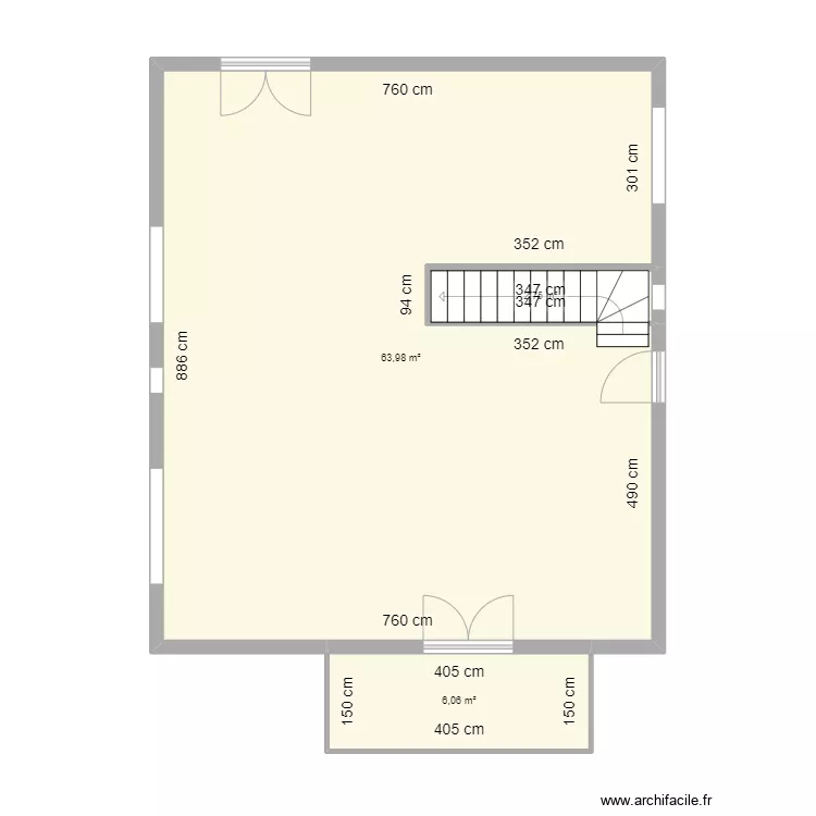 Maison Houssen RDC sans cloison. Plan de 