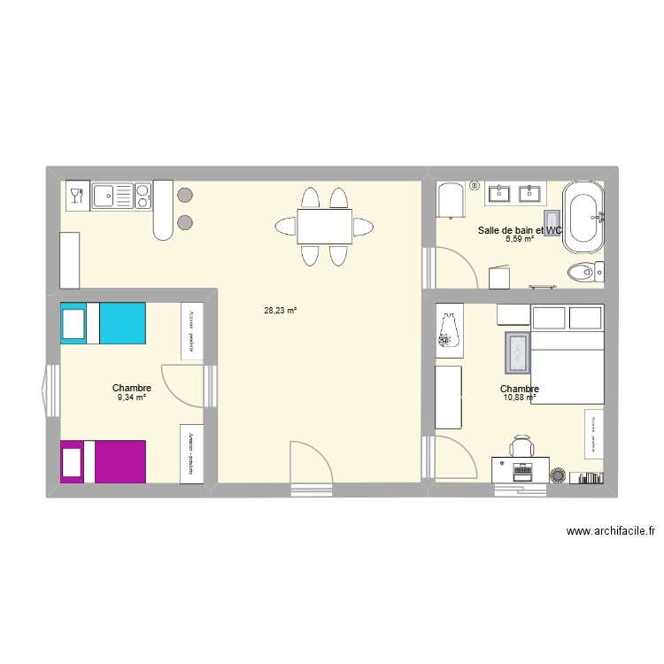 MP8. Plan de 4 pièces et 55 m2