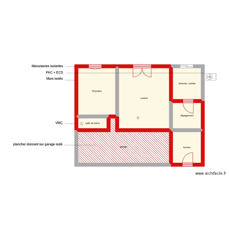 Bizot Lecomte RDC étape 2. Plan de 7 pièces et 63 m2