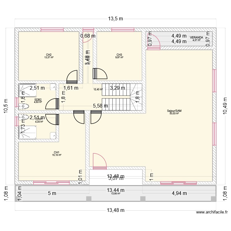 plan maison llage etage. Plan de 0 pièce et 0 m2