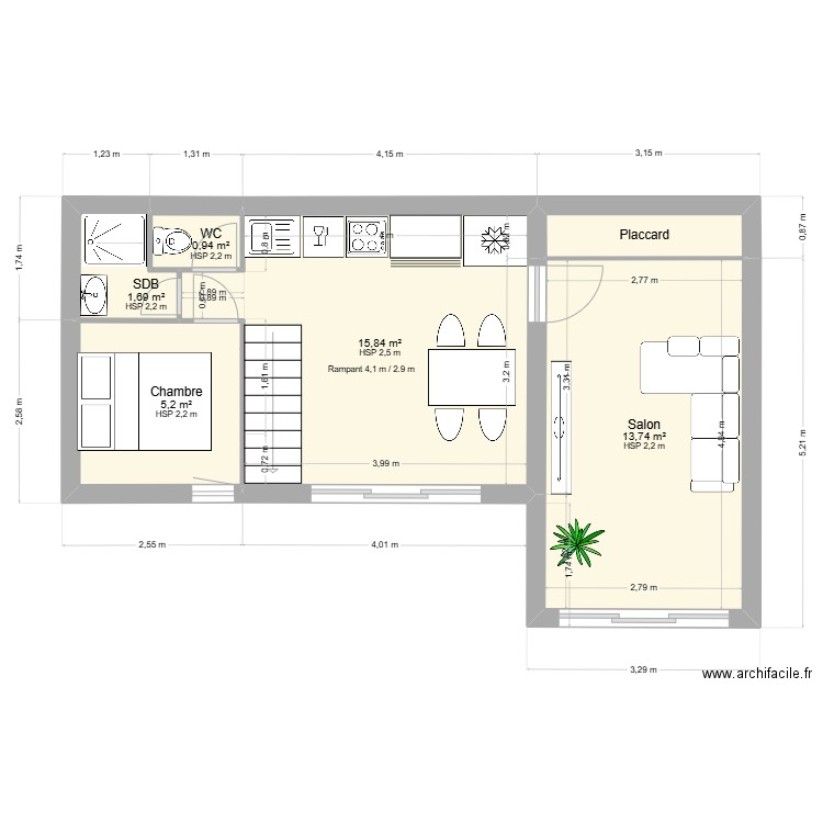 Gruissan 2. Plan de 7 pièces et 48 m2
