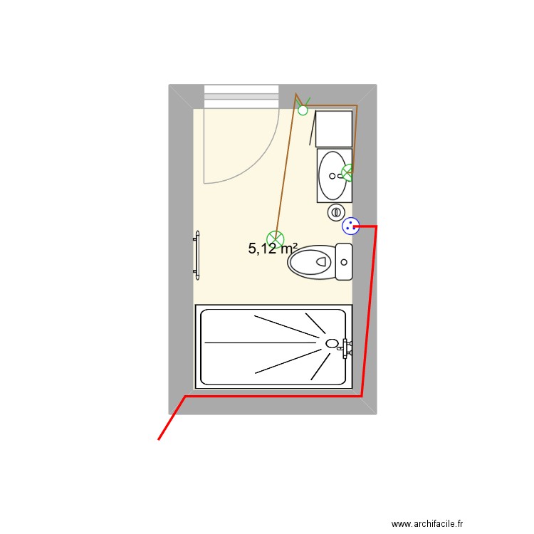 sdb. Plan de 1 pièce et 5 m2