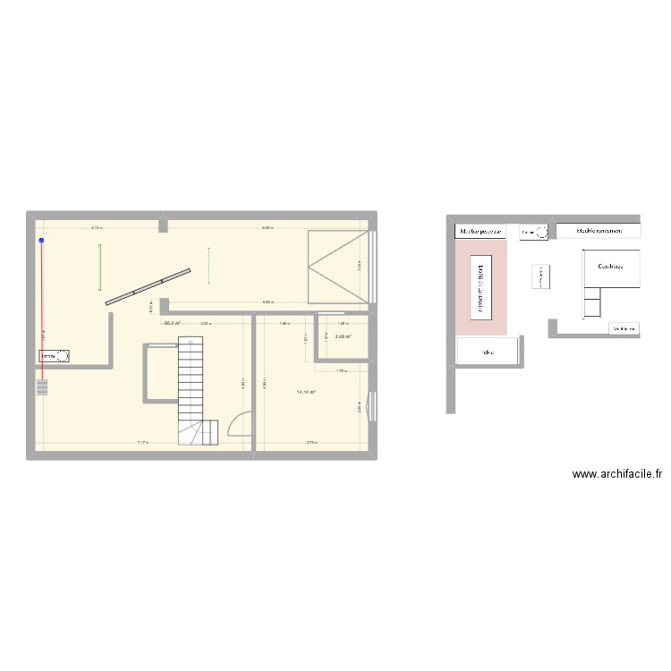 Atelier. Plan de 3 pièces et 83 m2