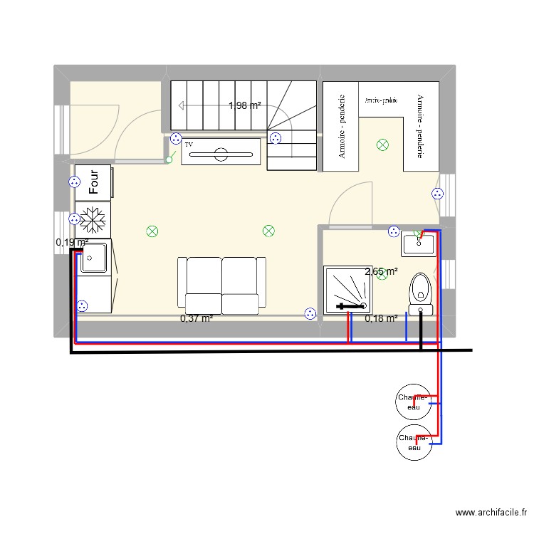 studio. Plan de 6 pièces et 23 m2