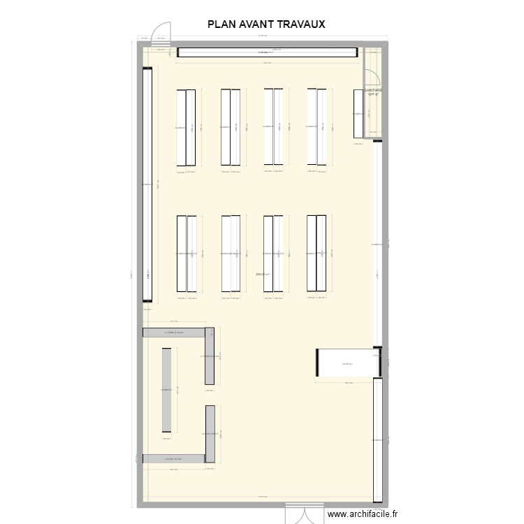 OLIVET avant travaux. Plan de 2 pièces et 296 m2