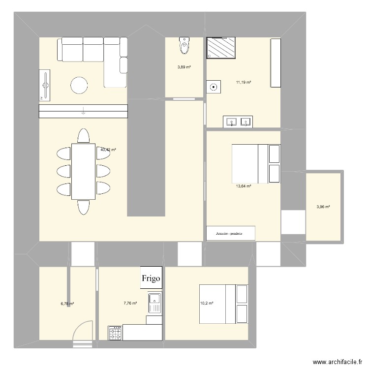 plan appart cave. Plan de 8 pièces et 98 m2