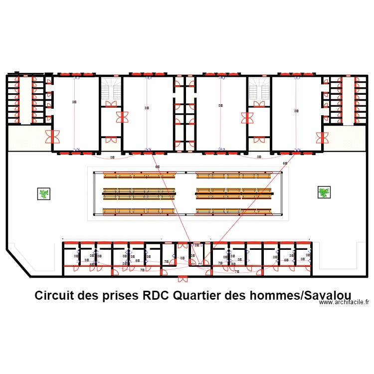 Circuit des prises RDC Quartier des hommes/SAVALOU. Plan de 117 pièces et 835 m2