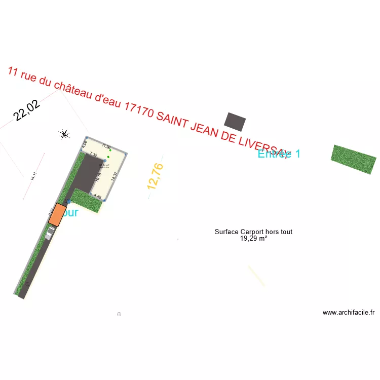 Plan de masse avec Carport. Plan de 2  et 95 m²