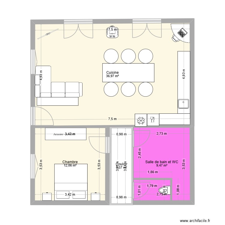 maison. Plan de 5 pièces et 64 m2