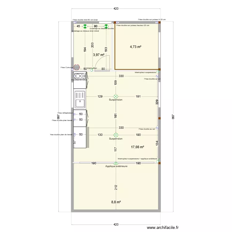 Table &agrave; gauche Verdelot - Am&eacute;nagement Ecolodge Barta. Plan de 