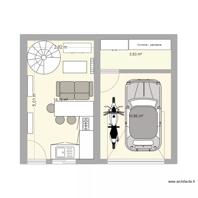 RDC 1. Plan de 3  et 29 m²