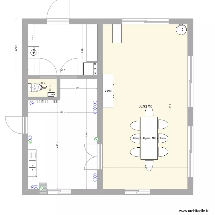 projet veranda cuisine  cot&eacute;. Plan de 