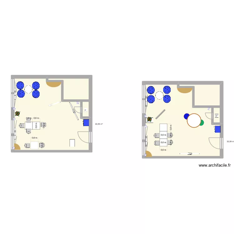 salle309 mobilier V2. Plan de 2  et 67 m²