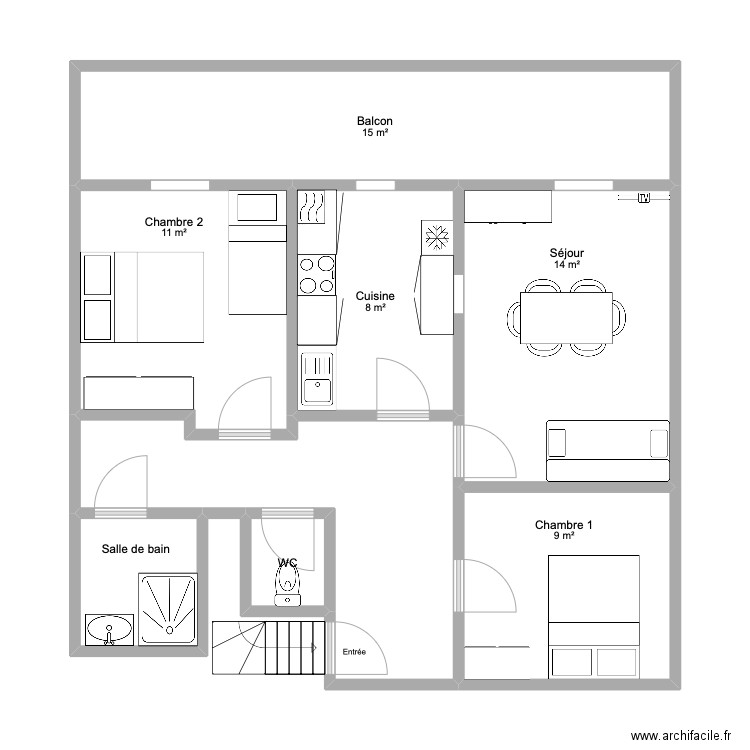 LeChampion. Plan de 8 pièces et 74 m2