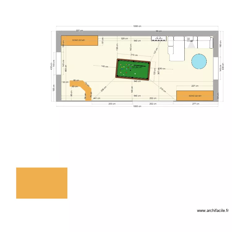 Amenagement salle de jeux et salon. Plan de 