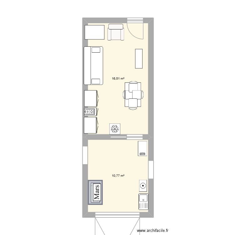 martine. Plan de 2 pièces et 27 m2