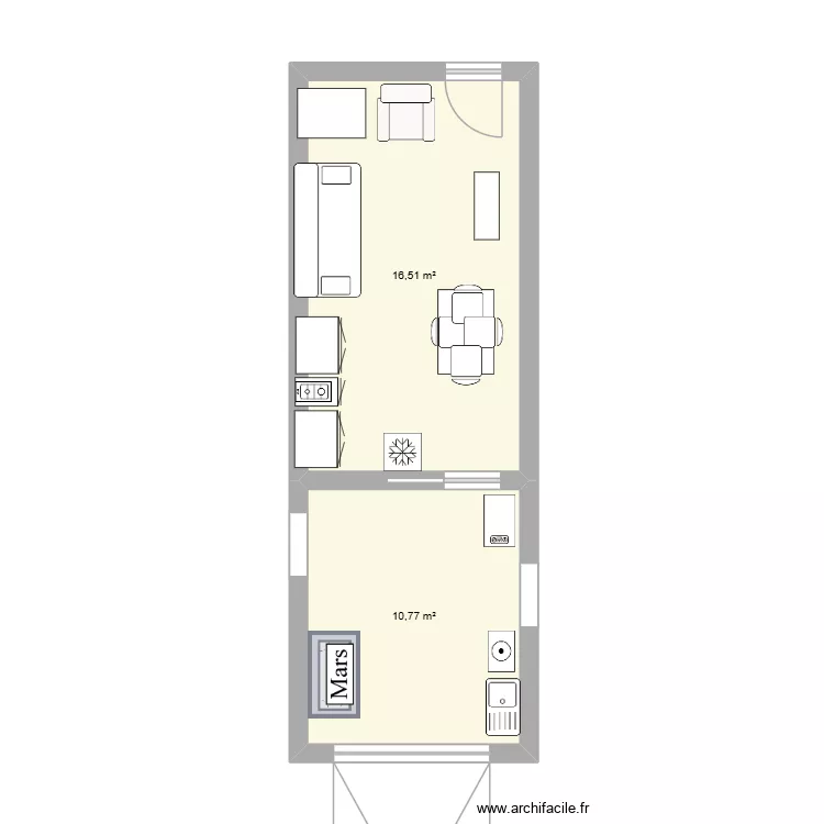 martine. Plan de 2 pièces et 27 m²