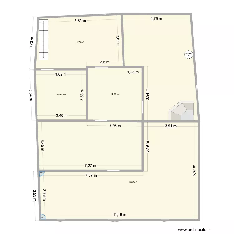 2nd planta repartici&oacute;n actual. Plan de 4  et 100 m²