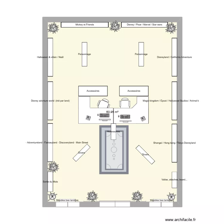 pin's trading shop. Plan de 1  et 61 m²