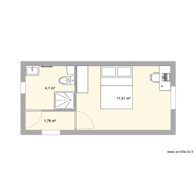 maga et karim. Plan de 3 pièces et 17 m2